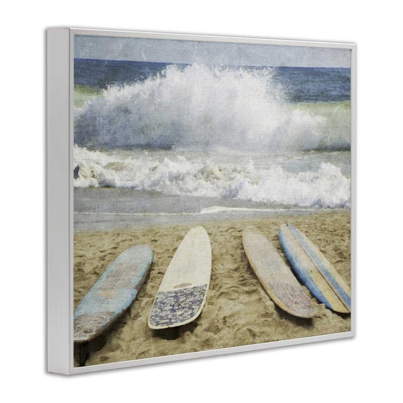 Planche de surf à la giclée encadrée, conçue par Grotto Studios, H 11 po x l 14 po, Giclée encadrée blanc bord de mer