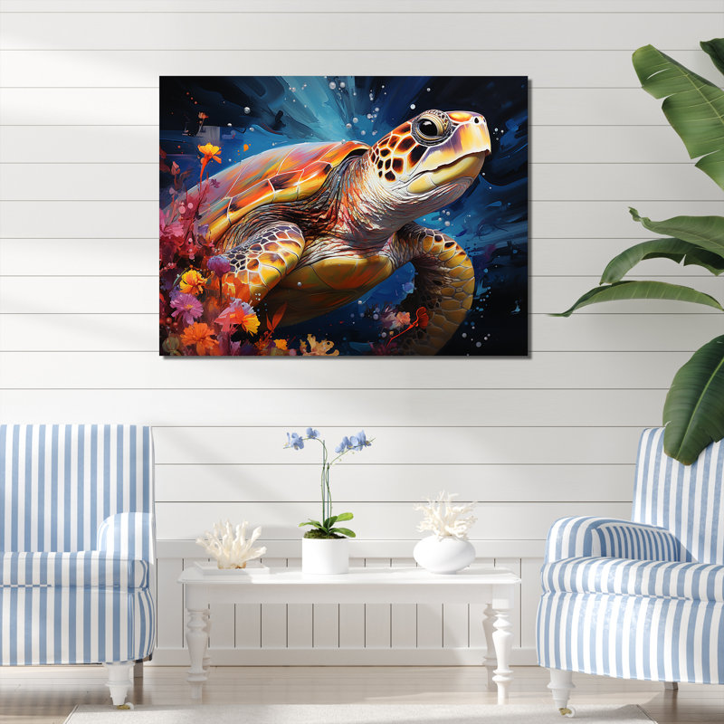 Tortue sereine sous l'eau, Cadre flottant blanc, H 24 po x l 32 po x P 1 po