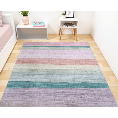 Tapis juvénile arc-en-ciel rose 7 pi x 10 pi