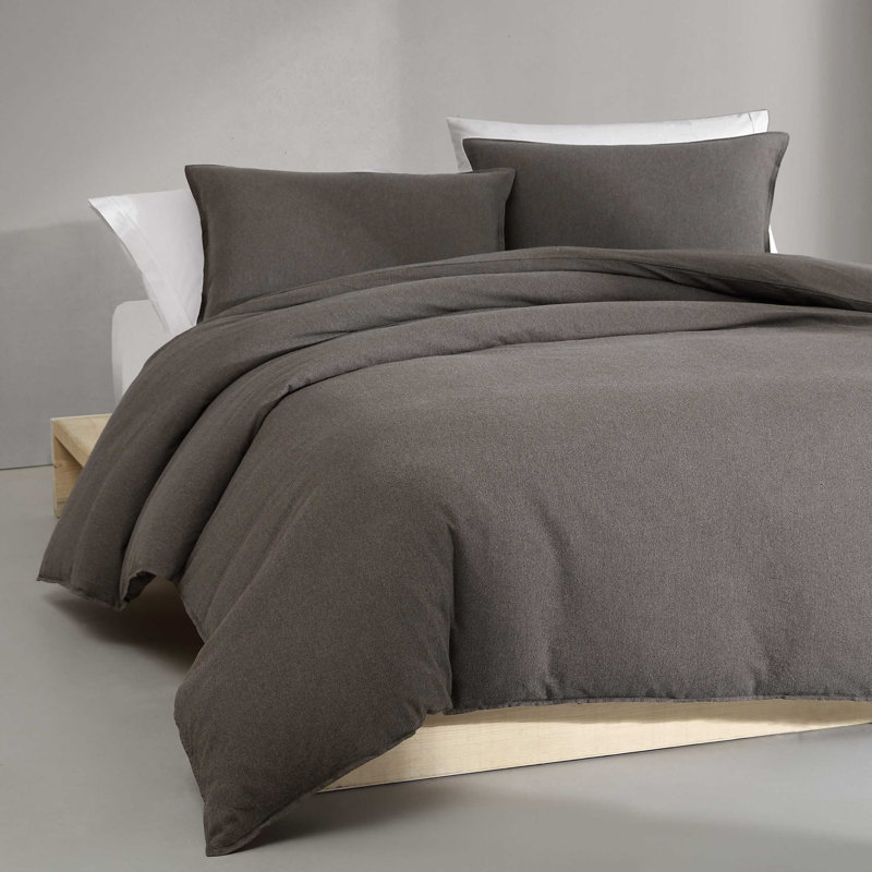 Calvin Klein Melange Flannel Solid Cotton Comforter Set, Queen Comforter + 2 Standard Pillowcases, Chocolate Brown