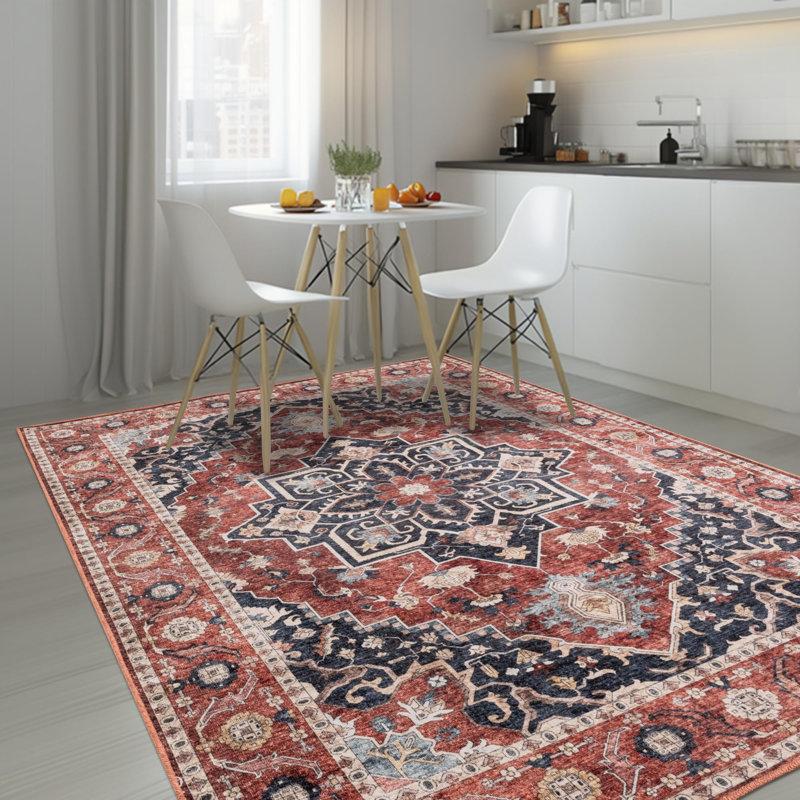 HAMILTON Rectangle Oriental Cotton Kilim Washable, Red, Rectangle 120 x 170 cm