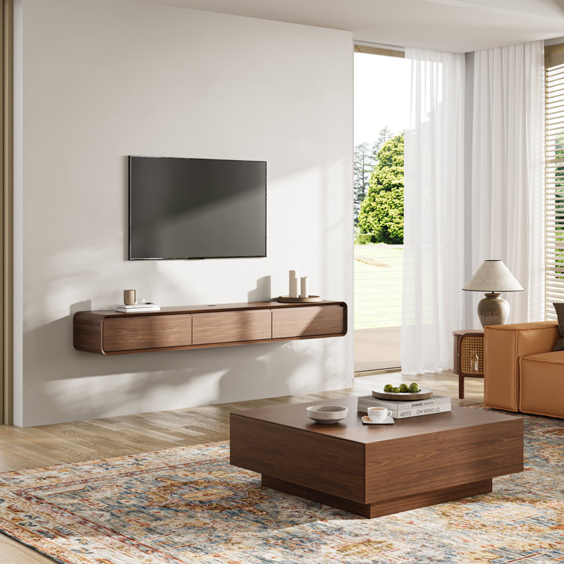 Meuble télé flottant 78,74 po avec table basse carrée 39,37 po Blosse, entièrement assemblé, Brun