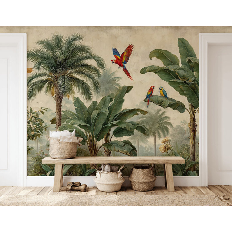 Papier peint tropical avec palmiers, L: 190 po x H: 108 po, Non-collé