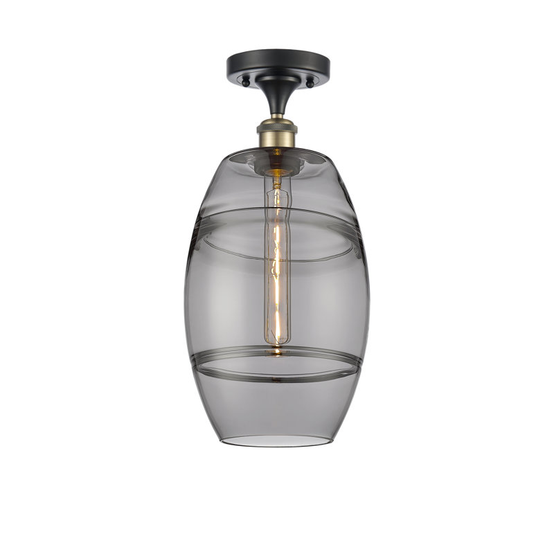Plafonnier semi-encastré 1 lumière Ballston - Abiagael, Gris fumée clair, H 11,13 po x l 8 po x P 8 po, Laiton antique noir