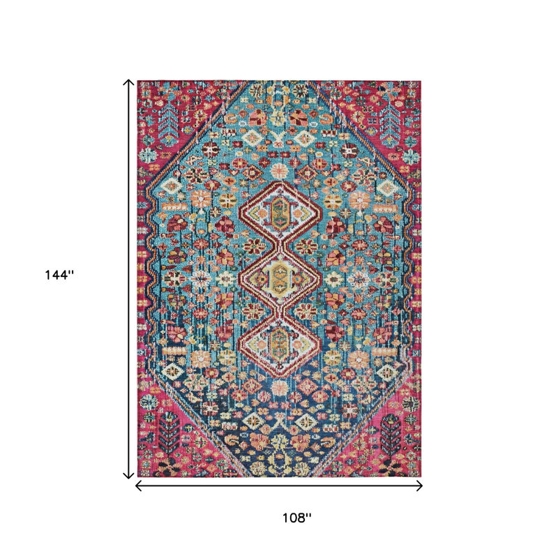 Tapis intérieur/extérieur lavable, bleu sarcelle et merlot, motif aztèque, 2,74 m x 3,66 m