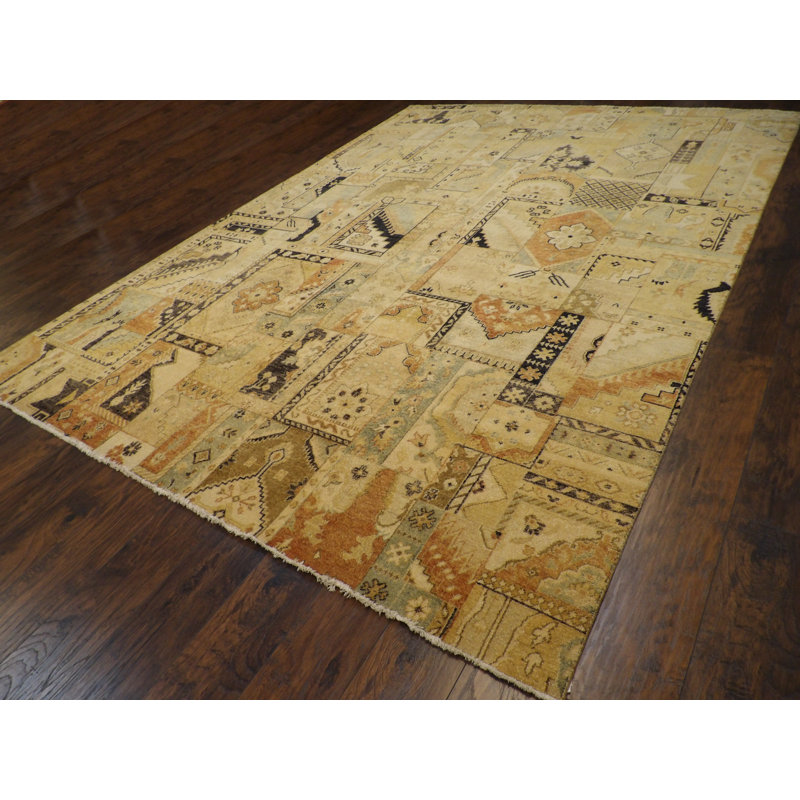 Tapis unique de 9 pi x 12 pi Cafer en jaune / bleu / noir