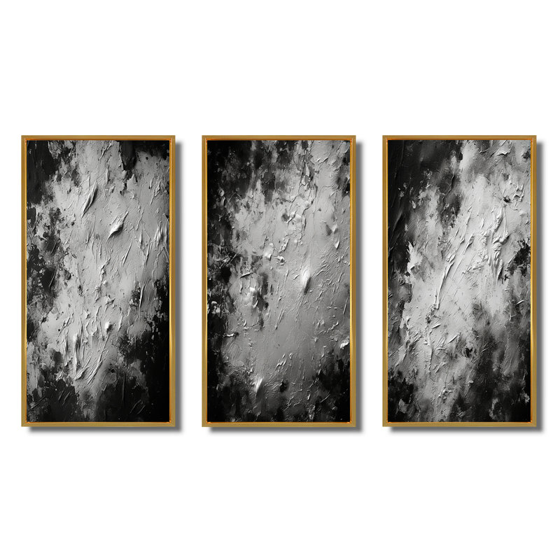 Cinquante nuances de gris paysage abstrait - ensemble de 3 impressions, Cadre flottant doré, H 40 po x l 60 po