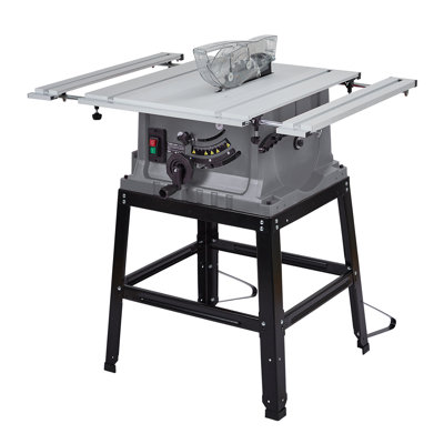 Scie de table 10 po avec support, scie portative de 15 ampères avec 5000 tr / min, coupe transversale à 90 ° et coupe biseautée de 0 à 45 °, hauteur de lame réglable pour le travail du bois