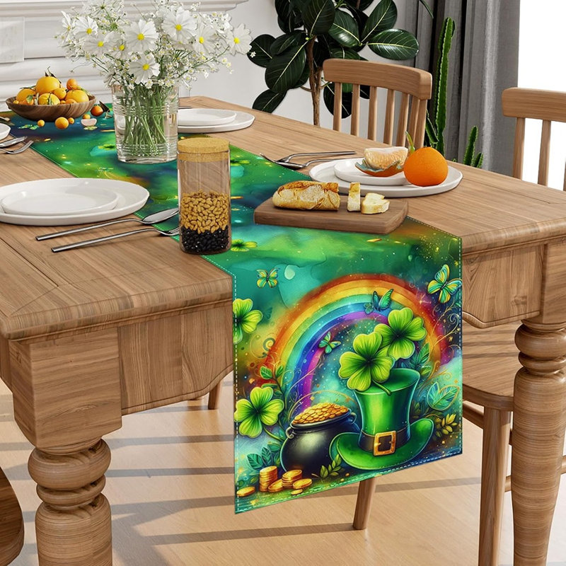 Chemin de table Lucky Shamrock, décorations irlandaises de lutin de la Saint-Patrick pour la cuisine et la salle à manger