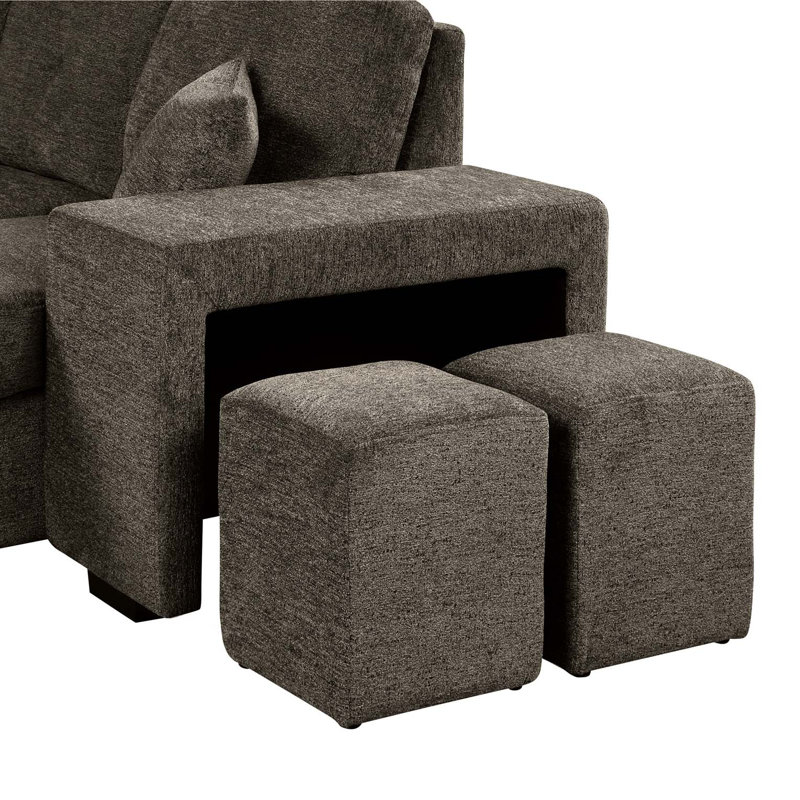 Canapé-lit modulaire réversible avec tablette latérale et 2 tabourets, canapé-lit coulissant en L, canapé-lit d'angle avec méridienne de rangement gauche / droite pour le salon