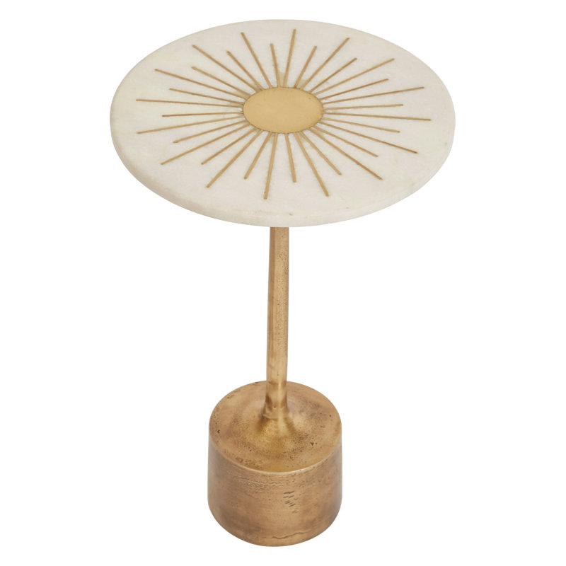 Luxe Aluminum and Marble Martini Table, Gold, 19.75"H x 12"W x 12"D