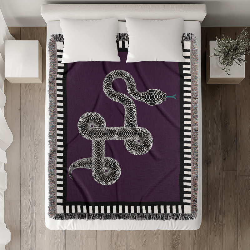 Jeté en mélange de coton Vanjo Snake, Mauve / noir / blanc cassé, L 60 po x l 50 po