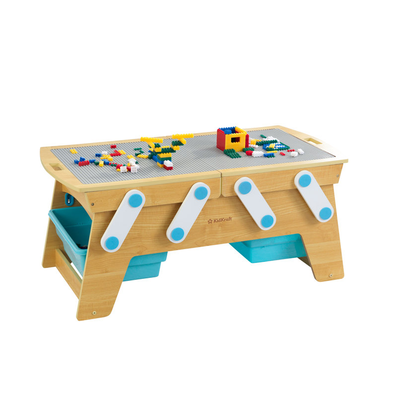 Building Bricks Play N Store Wooden Table with 200+ Bricks, Natural