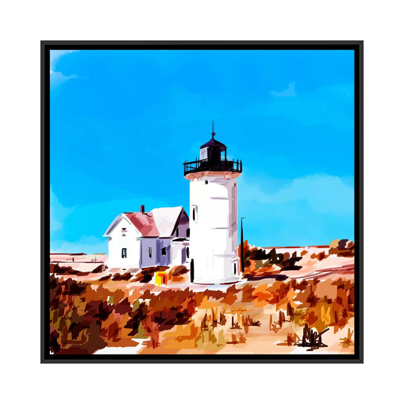 « phare scène vii », impression sur toile, 18" H x 18" W x 1.5" D, Toile avec cadre noir, Pas de tapis