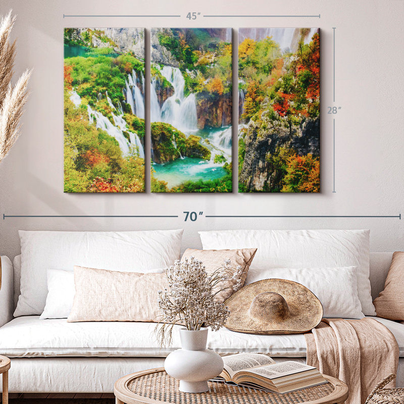 «Autumn Plitvice Waterfalls» sur, H 28 po x l 45 po x P 1,25 po