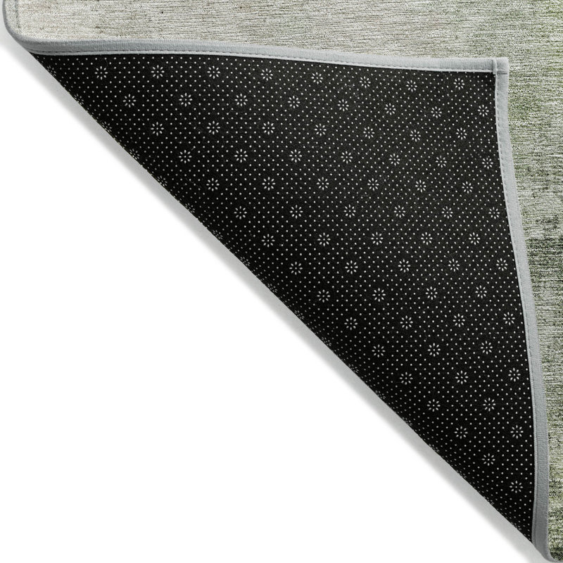3' X 5' Artichoke Green And Ivory Abstract Washable Indoor Outdoor Area Rug
