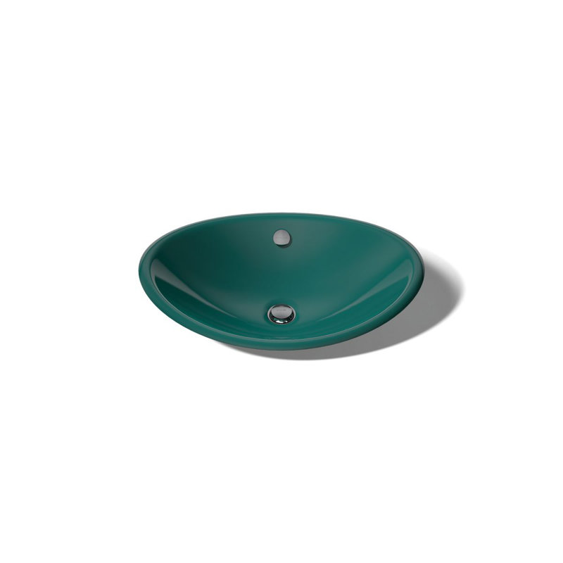 Iron Plains Metal Oval Vessel Bathroom Sink with Overflow, Teal