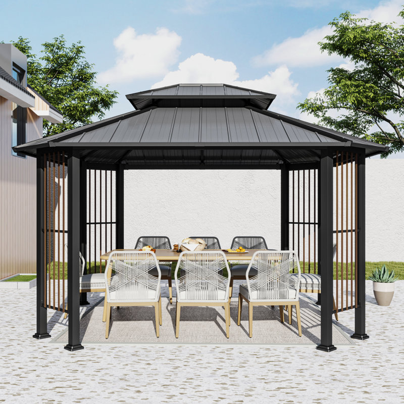 11 Ft. X 13 Ft. Gray Octagonal Gazebo With Double-Roofed Hardtop And Screen