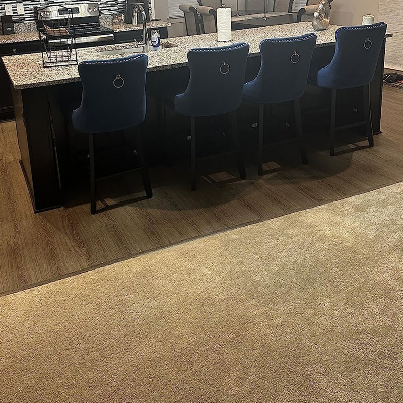 Velvet Upholstered Bar Stool with Button Tufted Back (Set of 4), Black/Black