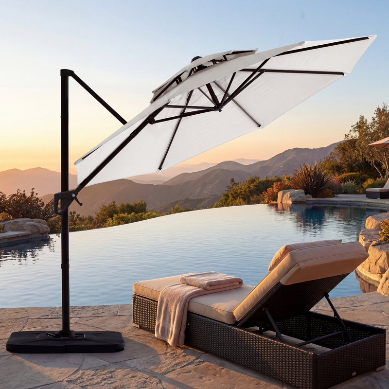 Parasol en porte-à-faux Pulk, Blanc cassé / blanc, L 120 po x P 120 po