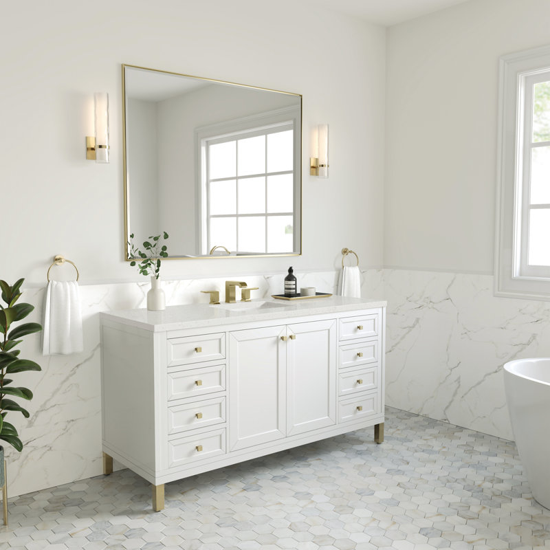 Chicago 60'' W Double Vanity, 8" Widespread, Lime Delight, Glossy White