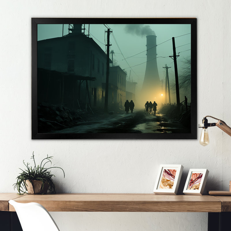 «Rainy Monochen Industrial Landscape I», reproduction sur toile, Cadre simple noir, H 24 po x l 32 po x P 1 po