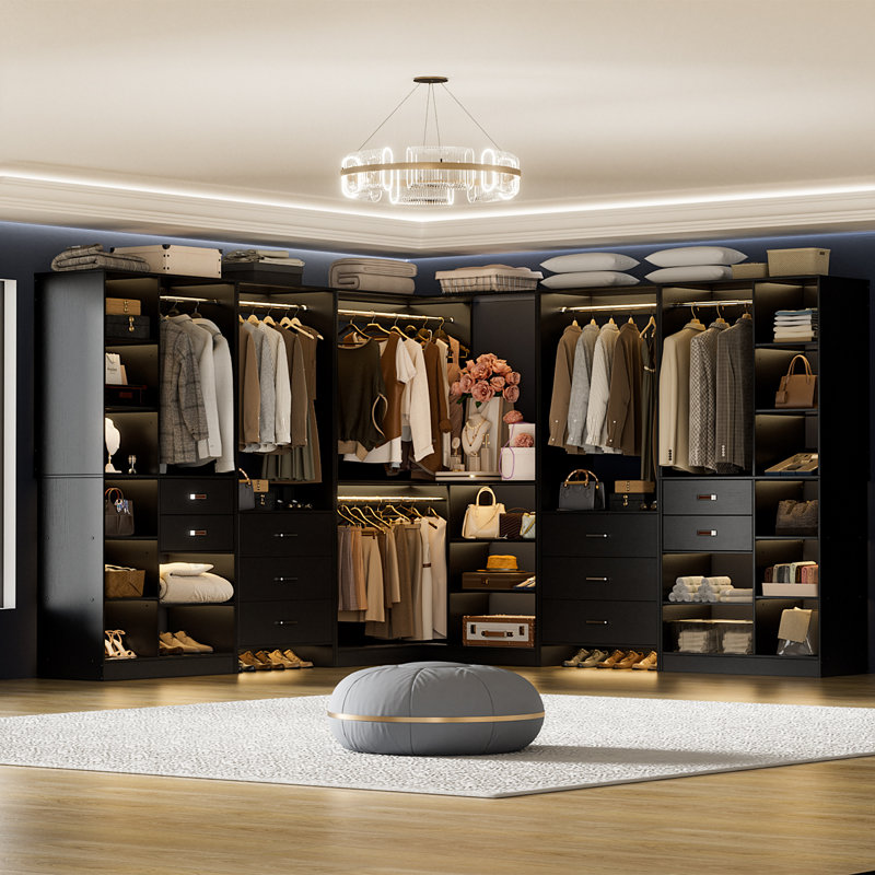 100” x100” Closet System with Wooden Drawer(Adjustable Width), Black