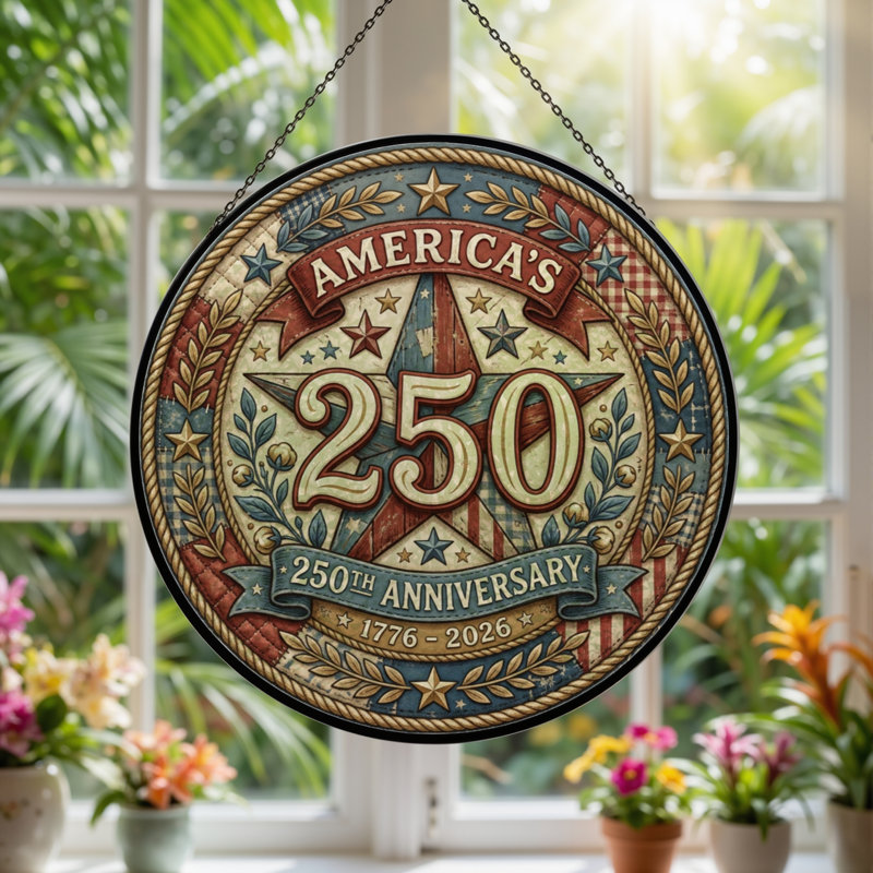 Panneau de fenêtre en verre pour décoration intérieure Patthotic Stars USA 250th Anniversary ， 7,8H, H 7,8 po