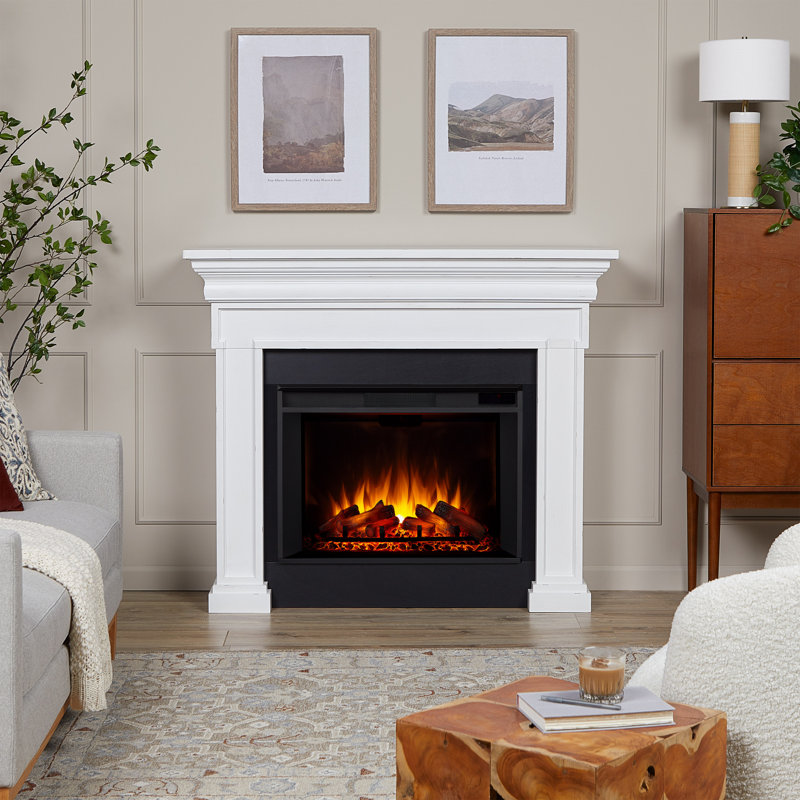 Emerson 56'' Rustic White Electric Fireplace with Mantel