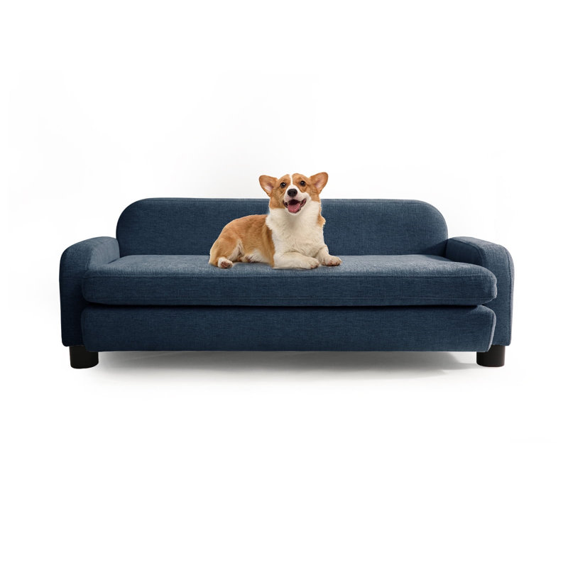 Chenille Dog Sofa, Solid Wood Frame, Removable Washable Sofa Cover, 15" H x 35" W x 24" D