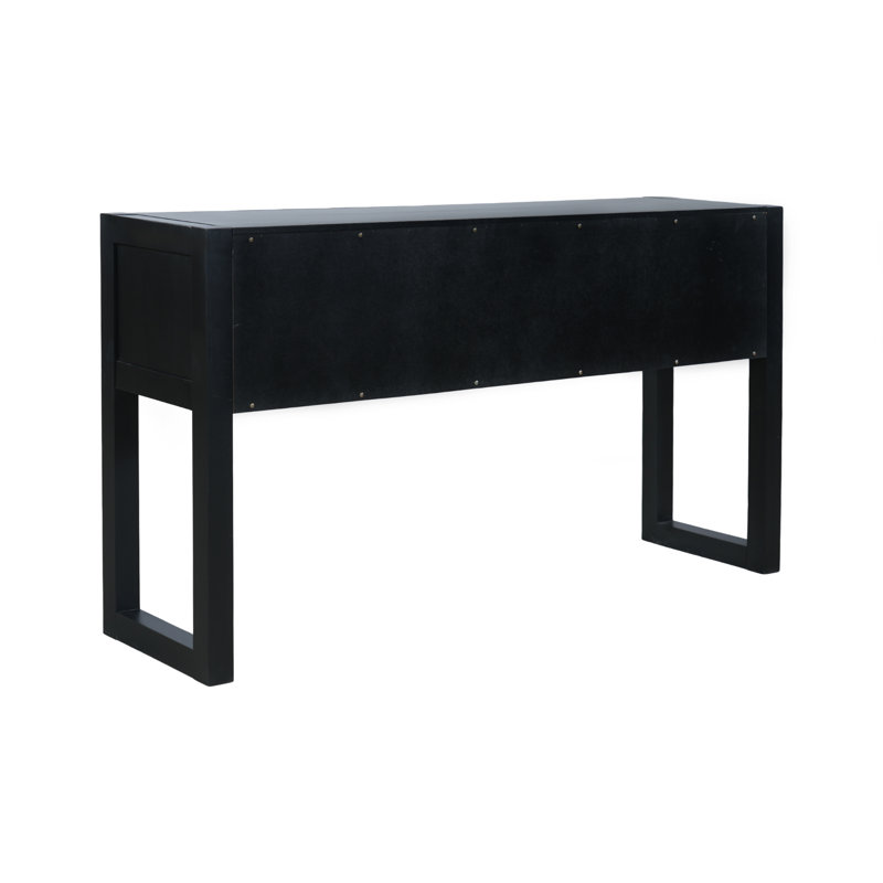 Geometric Carved Console Table With 3 Drawers, Black