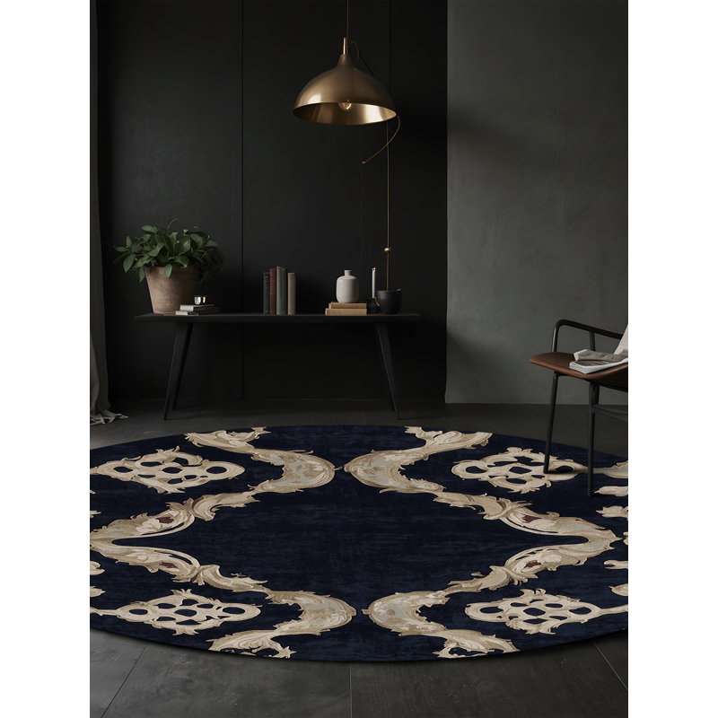 Machine Washable Gray Area Rug, Round 5'