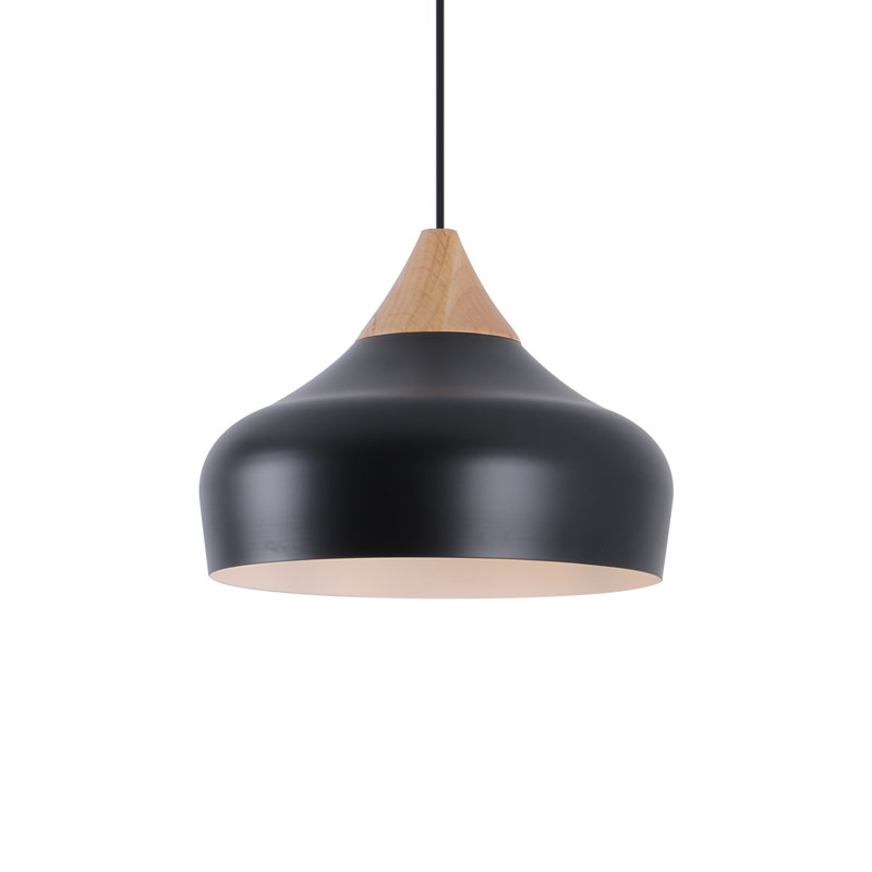 12.6" Black Metal Cone Pendant Light with Solid Wood Finial and Black Ceiling Canopy, cULus Certified for Dining Rooms, Kitchen Islands, Living Rooms, Entryways or Café Ambient Lighting
