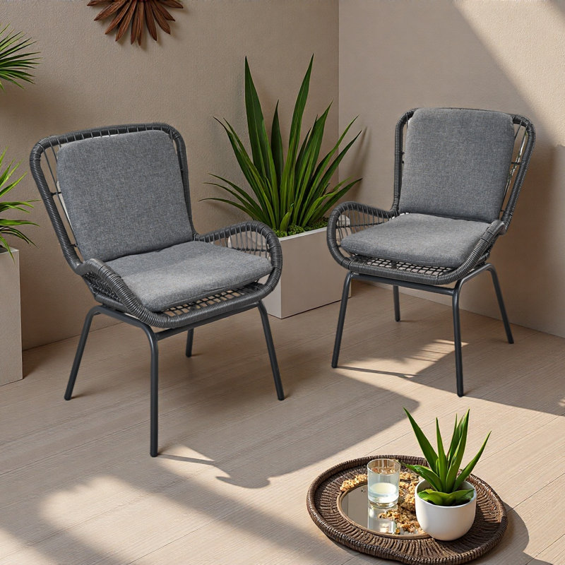 Chaise de patio avec coussins (ensemble de 2), Gris