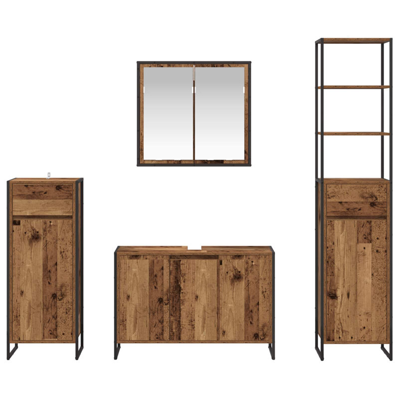 Vanity & Mirror Set, Medium Wood