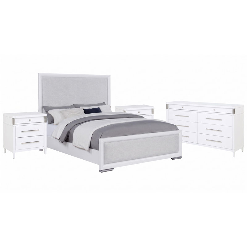 Graham White Queen 4-Piece Bedroom Set, 4 Pcs: Bed, Chest, 2 Nightstands