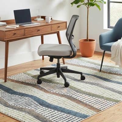 Ridge Sculpted Stripe Modern Plush Denim Multi Washable Area Rug – Elemental Collection