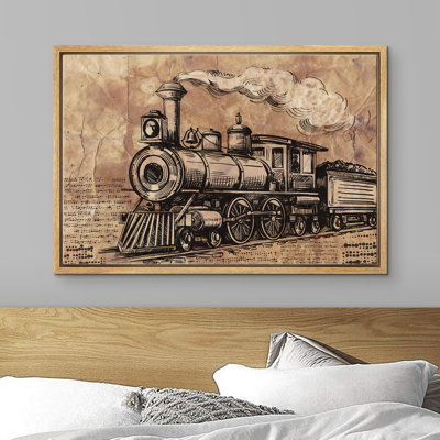 " Vintage Faded Steam Train Engine With Newspaper Print "