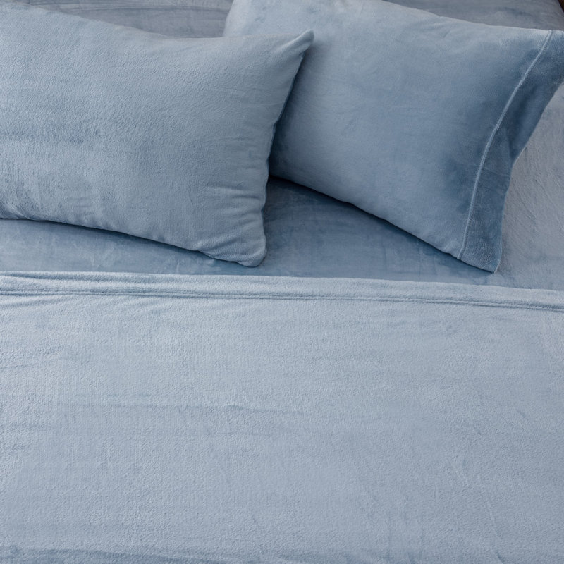 Ensembles de draps en velours ultra doux, Roi, Bleu perle