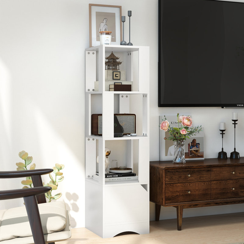 Narrow 4-Tier Storage Shelf with Cabinet, Multi-Functional Display Rack for Kitchen & Living Room, White