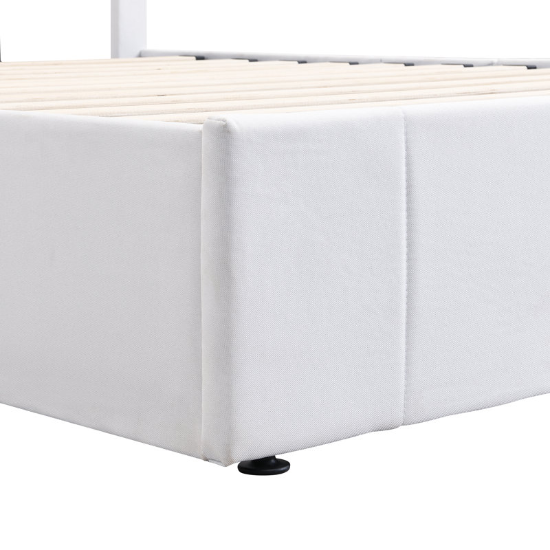  Lit plateforme avec rangement hydraulique et tête de lit tapissier , Blanc, Lit double