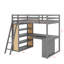 Lit mezzanine double avec tablettes et bureau