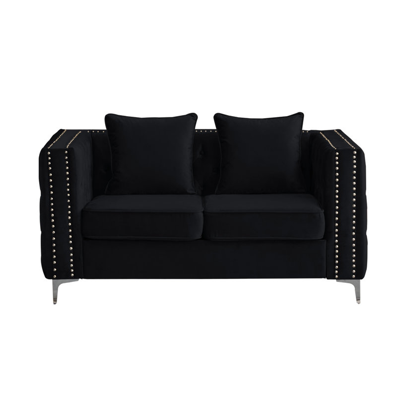 Vanida 63" Upholstered Loveseat, Black Velvet