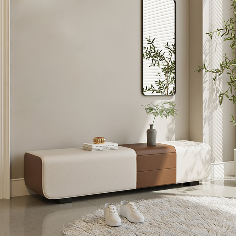 Banc de rangement rectangulaire en bois massif à deux tons pour chambre à coucher et salon Minimalist, Beige/Coffee