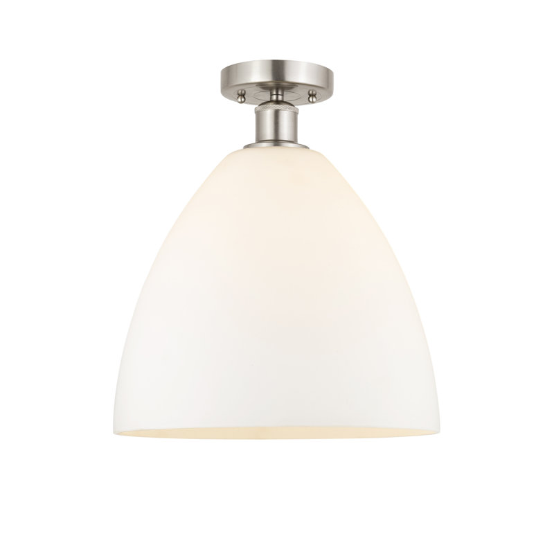Plafonnier semi-encastré 1 lumière, Blanc mat, H 13,13 po x l 12 po x P 12 po, Nickel satiné brossé