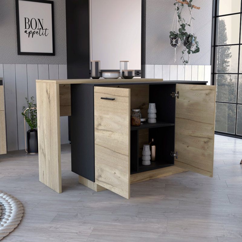 Kitchen Island, Black/Natural