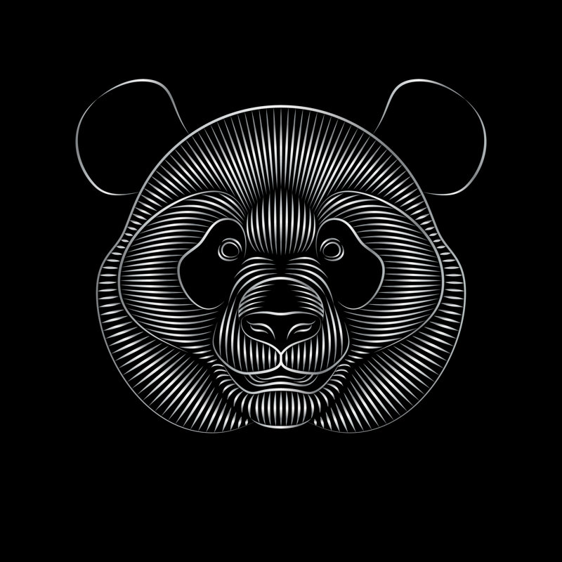 Thorsby Stylized Silver Panda On Black Background by Aleksei Elkin - Wrapped Canvas Print, 30cm H x 30cm W x 3.8cm D