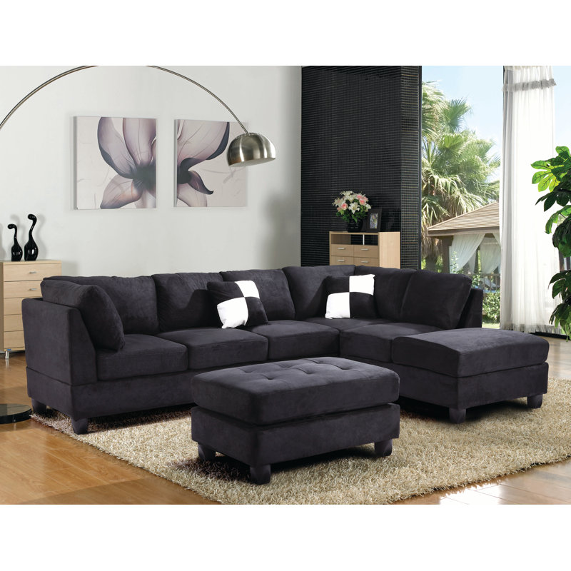 Liskeard Athens Atlantis Reversible Sectional, Suede Black