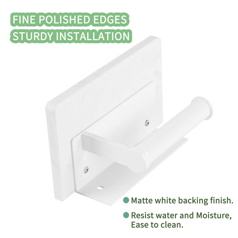 Porte-papier hygiénique avec tablette et porte-papier hygiénique mural pour salle de bain, Blanc mat / marbre blanc