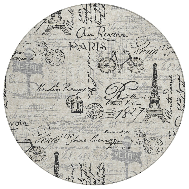 Tapis de fantaisie Husby ACN2209 intérieur / extérieur lavable à la machine, Rond 8 pi